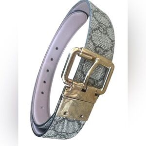 GUCCI Monogram Double G Reversible Mauve Pink Leather Gold Women's Belt 38”